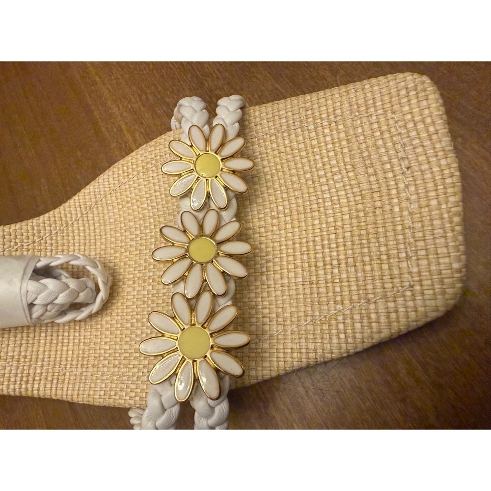 Schutz Hina Mid Daisy Raffia Block Heel Sandals White Braided Ankle Tie 10B NEW - Picture 5 of 6